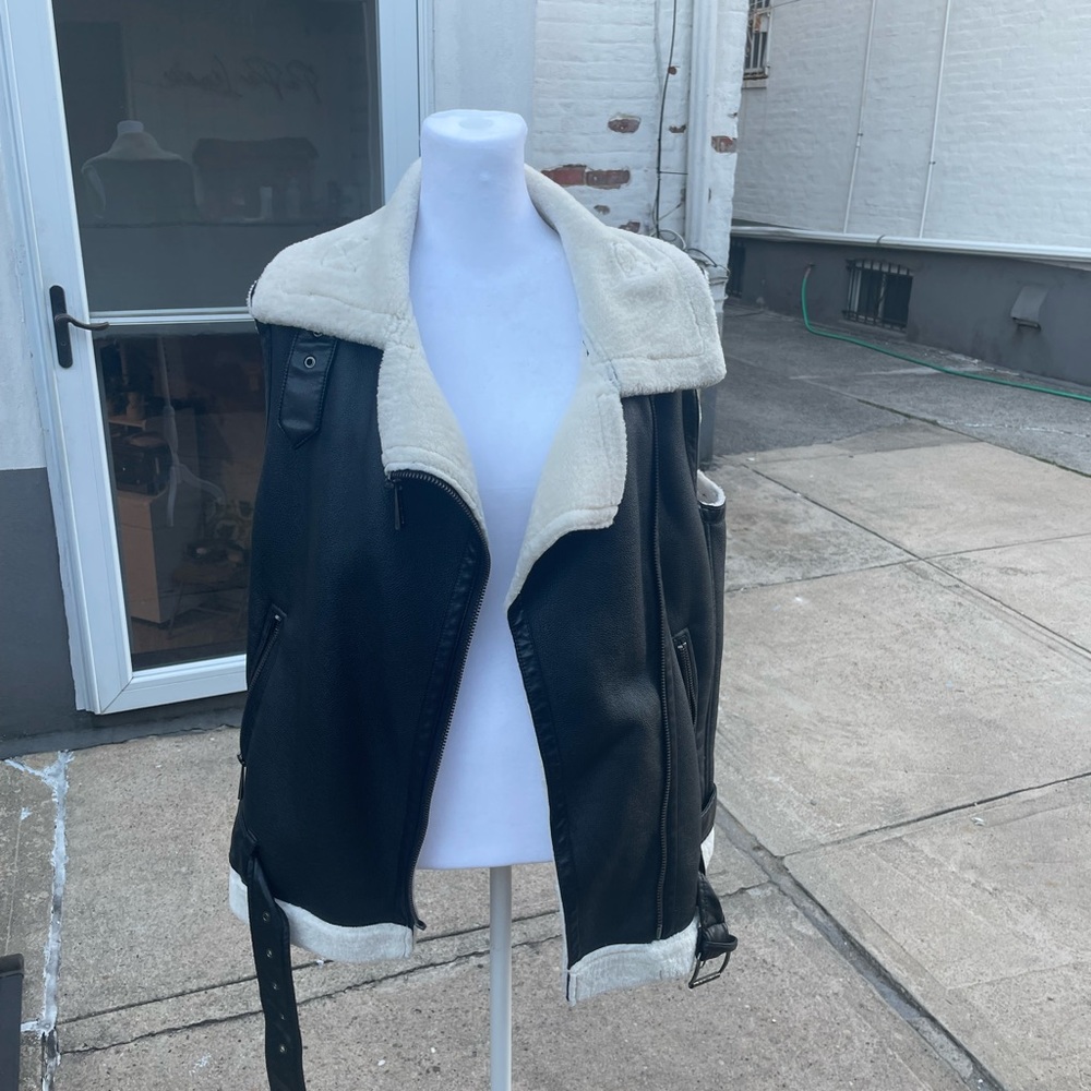 Black and White Shearling Vest